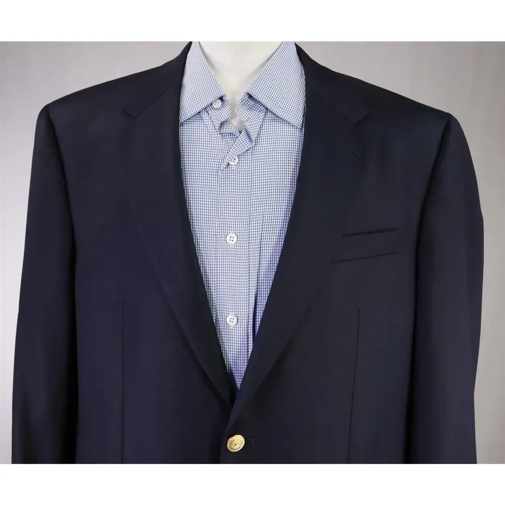 Lauren Ralph Lauren Navy Blue Gold Metal Buttons 2-Btn Wool Blazer Jacket 42L